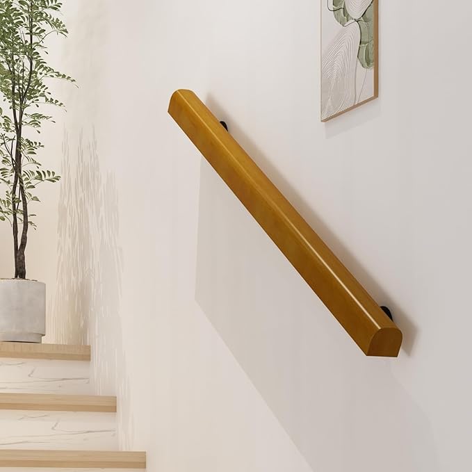 2FT Wooden Stair Railing Indoor, Wall Railings for Stairs, Hand Rails for Indoor Stairs, Non-Slip Stair Handrail for Home Garden Corridor Lofts Kindergarten Guardrail