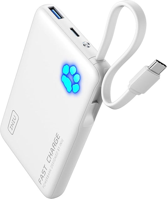 INIU Portable Charger, Slim 20W 10000mAh Power Bank with Build in USB-C Cable for Travel, Fast Charging USB C in&Out Battery Pack, External Phone Charger for iPhone 16 15 Samsung S22 S21 Google etc