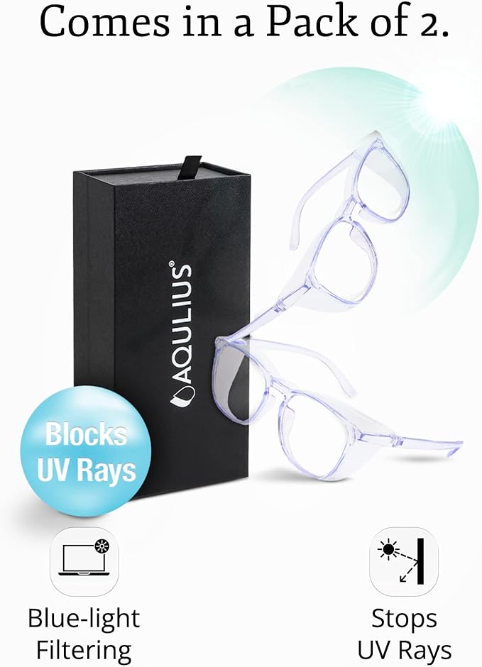 Aqulius 2 Pack Stylish Safety Glasses Goggles, Scratch Resistant, Safety Glasses for Women, Blue Light, Glasses for Nurses