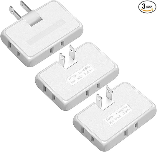 3 Pack AC Flat Wall Outlet Extender,3 Way 2 Prong180 Degree Portable Swivel Wall Tap Plug,Ultra Thin Folding Electrical Outlet Splitter (Easy Install),Type A,White
