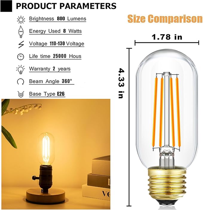 Leools E26 LED Bulb 8W Equivalent e26 led Bulb 75 Watt Dimmable E26 Edison Bulb AC120V 750lm Tubular T14 LED Bulb for Pendant, Sputnik,Vanity,Chandeliers Pack of 6 (8w=75w 3000k Soft White)