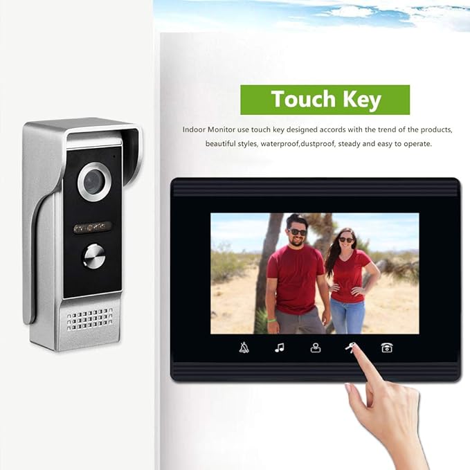 Video Intercom System, 7 Inches Monitor Wired Video Door Phone Doorbell Kits, Indoor Outdoor IR Camera Support Unlock, Monitoring, Dual-Way Intercom for Villa House Office Apartment