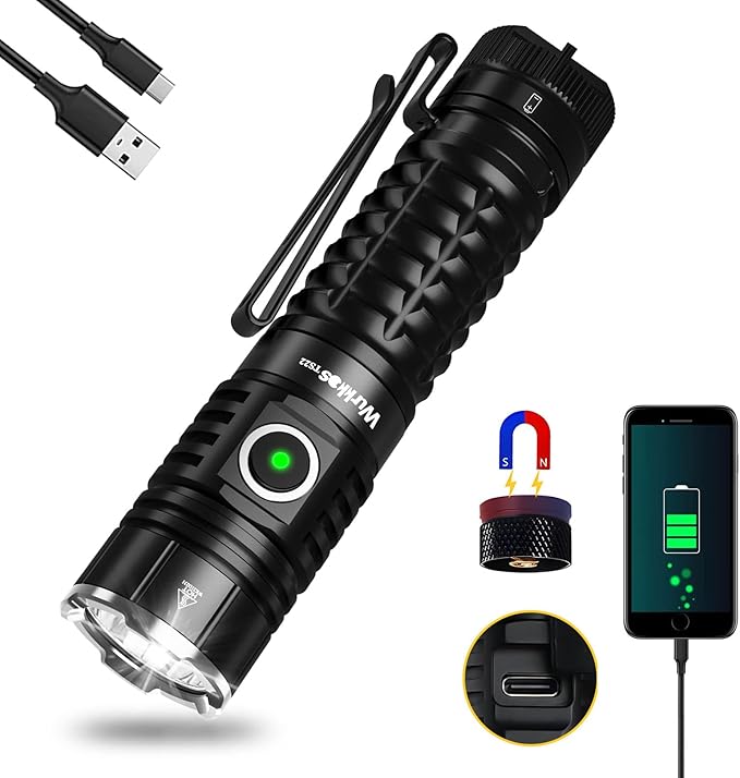 Wurkkos TS22 Super Bright Flashlight,4500 High Lumens Rechargeable LED Flashlight,Thoughtful Static Lock&Reverse Charging Function,IP68 Waterproof, Magnetic Design for Repairing Camping Dog Walking
