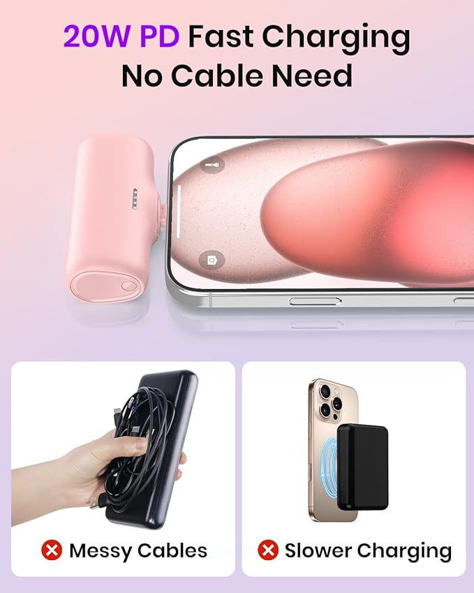 A ADDTOP [2 Pack Mini Portable Charger 5000mah Power Bank, 15W Fast Charging Portable Phone Charger, Ultra-Compact USB C Battery Pack Compatible with iPhone 16/15 Series/Galaxy/Android etc