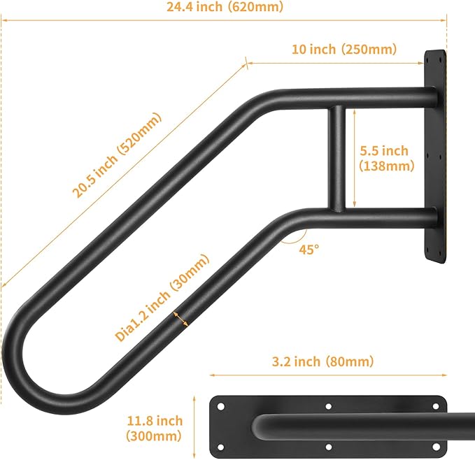 Heavy Duty Black Metal Railing for Outdoor 1-3 Steps, Outside U-Shaped Hand Rails for Seniors, Garage, Front Porch, Garden Steps Rails, Safety Grab Bars for Kids, Pregnant, Elderly or Handicap