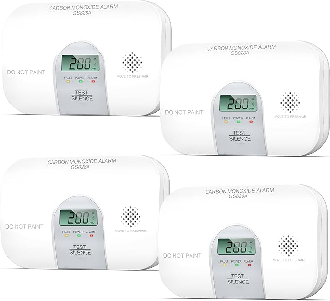 Siterwell Travel Carbon Monoxide Detector, 10 Year Product Life Carbon Monoxide Detectors with LCD Digital Display and Sound Warning, ETL Listed, Portable Carbon Monoxide Detector for Home, 4-Pack