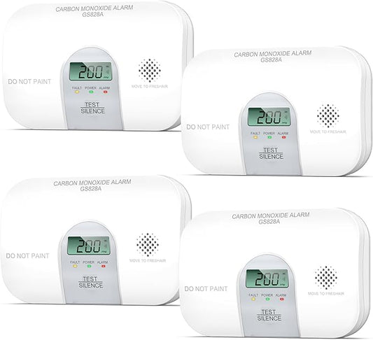 Siterwell Travel Carbon Monoxide Detector, 10 Year Product Life Carbon Monoxide Detectors with LCD Digital Display and Sound Warning, ETL Listed, Portable Carbon Monoxide Detector for Home, 4-Pack