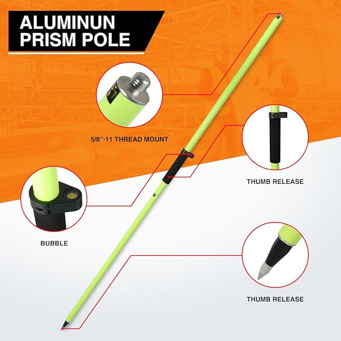 Aluminum GPS Rover Rod – 6.5FT/2M 2-Sections Design GPS Pole for Land Surveying & Engineering – RTK GPS/GNSS Accessory – Includes Level Vial & Carrying Bags (GLS220)