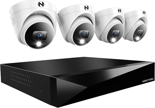 Night Owl 2-Way Audio 12 Channel DVR Video Home Security Camera System with (4) Wired 2K HD Indoor/Outdoor Deterrence Dome Cameras and 2TB Hard Drive (Add up to 4 Wi-Fi Cameras) (4 Camera)