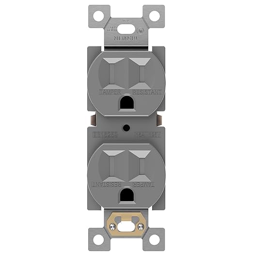 ENERLITES Tamper-Resistant Child Safe Duplex Receptacle Outlet, Residential/Commercial Grade, 3-Wire, Self-Grounding, 2-Pole, 15A 125V, UL Listed, 61580-TR-GY, Gray