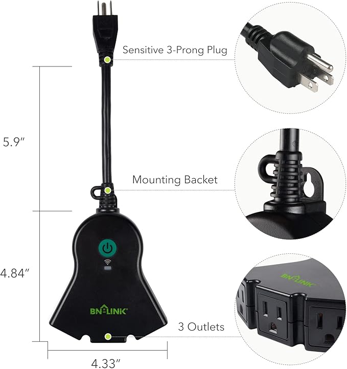 BN-LINK Smart WiFi Heavy Duty Outdoor Outlet, Timer and Countdown Function, No Hub Required for Outdoor Lights, Compatible with Alexa and Google Assistant (Outdoor) 2.4 GHz Network only