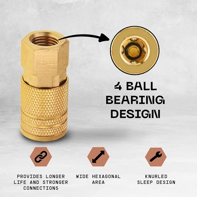 Female Air couplers -1/4-Inch NPT Thread Quick Connect Air Coupler Plug Kit - 10-Pack, Air Tools Fittings Set, Air Compressor Accessories Fittings with Brass Finish