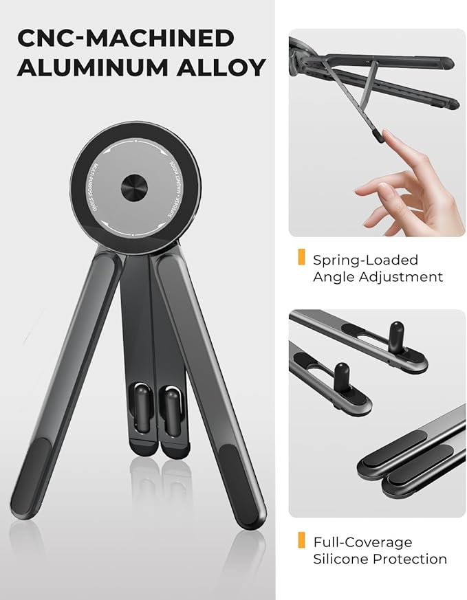 Laptop Stand, 8-Level Height Adjustable & Portable, Aluminum Alloy Holder for 10-16 inch Laptops and 4-13 inch Phones/Tablets with Magnetic Tripod