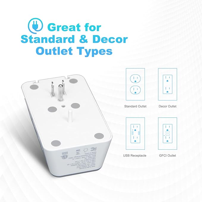 Surge Protector, Multi Plug Outlet Extender with Night Light for Home, Office, School, 6-Outlet Splitter and 3 USB Ports(1 USB C), Wall Charger Power Strip, FCC Listed