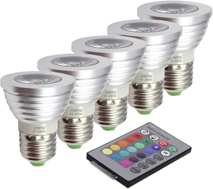E26/E27 3W RGB Color Changing Spotlight with IR Remote Control Mood Ambiance Lighting Colorful LED Light Bulbs,Dimmable 85-265V (Pack of 5)