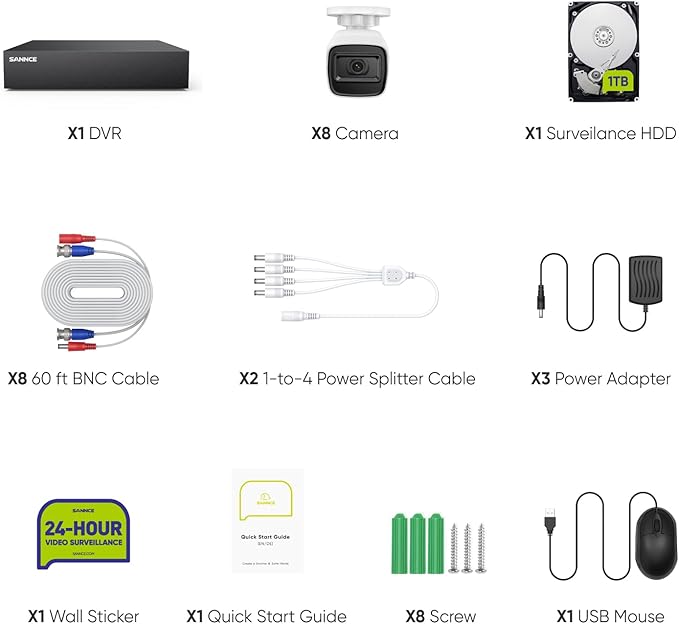 SANNCE 1080P Wired Security Camera System, CCTV 8 Channel 5-in-1 DVR with 1TB Hard Drive and 8Pcs Outdoor Day/Night Surveillance Cameras, Easy Remote Access, Motion Detection, 100ft Night Vision