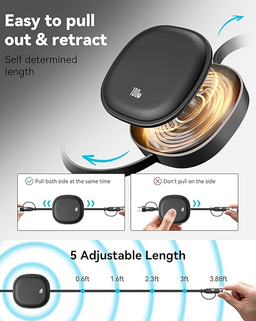 5 in1 Retractable USB Type C Cable 100W, 2Pack Multi Charging Cable 5A Fast Charging Cord USBC Cable with USB A+C to L/C Travel Essentials Charger for iPhone Series,Samsung Galaxy,MacBook,iPad(3.86ft)