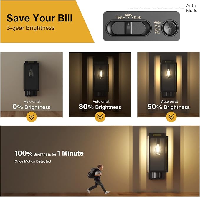 Motion Sensor Outdoor Wall Lights, Dusk to Dawn Outdoor Lighting, Modern Wall Mount Light Fixtures, 3 Modes Black Square Exterior Wall Lanterns for Outside Garage, Bulb Not Included