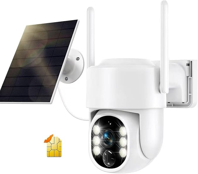 4G LTE Cellular Security Camera, Solar Camera Outdoor Wireless No WiFi Needed, Solar Powered Cam with SIM Card, 2K HD, 360° View PTZ, PIR Motion Detection, Siren Alarm, Color Night Vision, 2Way Talk