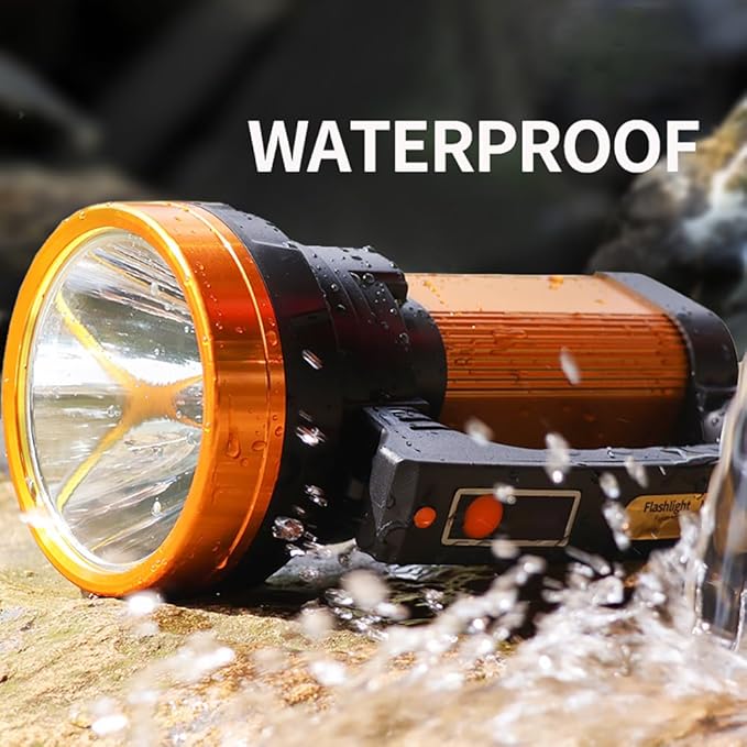 Super Bright Flashlight 1400LM 6800mAh Handheld Spotlight,50H Long Lasting Rechargeable Spotlight IP67 Waterproof Bright Flashlight Lightweight for Camping Hiking Boating(Aluminium head ring)