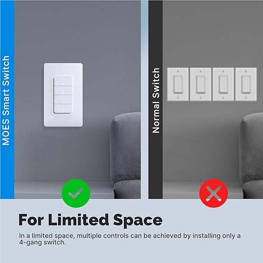 Matter WiFi Smart Light Switches, Netural Wire Required, 2.4GHz Single Pole Switch, Compatible with Alexa Assistant, Remote Control, Voice Control, No Hub Required (4 Way)