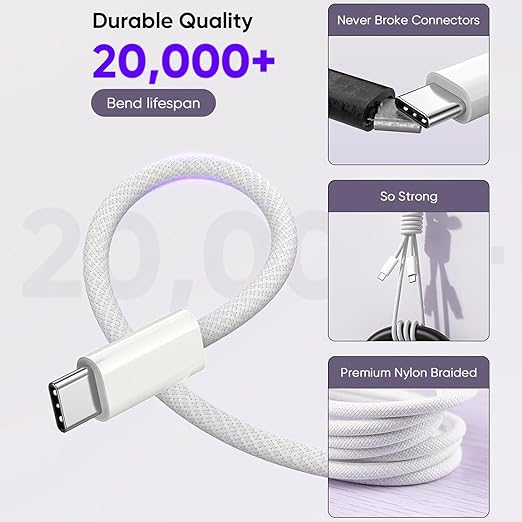 iPhone 16 Pro Max USB C Charger Cord, 2Pack USB C-C Woven Cable Cord 3FT 40W Type C Apple Charger 4 Port PD&AC Wall Plug Fast Charging for iPhone 16e/16 Pro/16 Pro Max/16 Plus/15/15 Pro/15Pro Max/iPad
