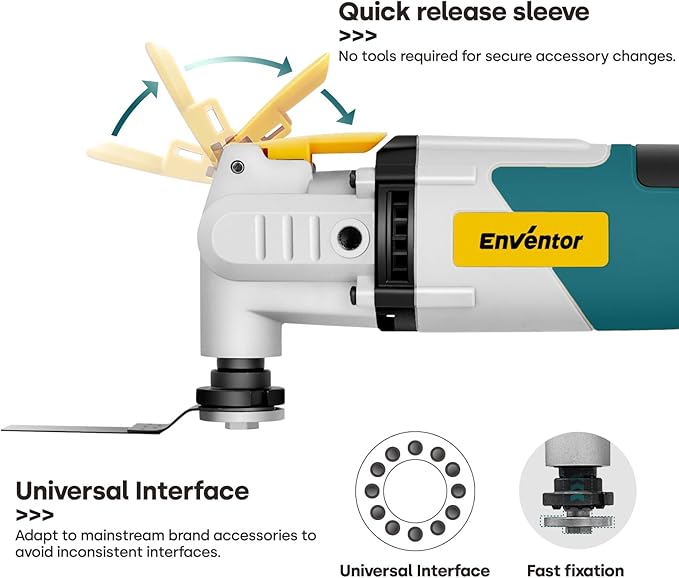 Enventor Multi Tool Saw, Electric Oscillating Saw with 43PCS Accessories, Auxiliary Handle, 15000-22000 OPM, 6 Variable Speeds, 3°Oscillation Angle for Cutting, Scraping, Sanding