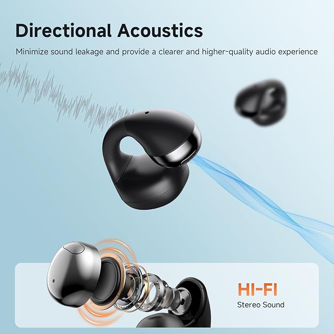 CXK Open Ear Headphones, Bluetooth 5.4 Bluetooth Earbuds Flexible Ear Clip Design Bone Conduction Headphones with LED Digital Display 30H Playtime Lightweight Comfort Clip on Earbuds for Workout