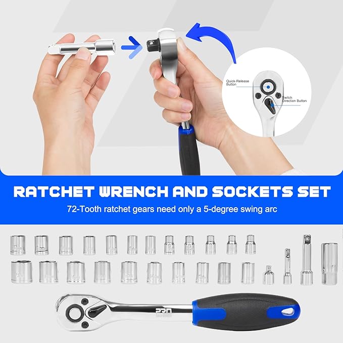 Prostormer Home Tool Kit, 259-Piece Household Hand Tool Set with Heavy Duty Aluminium Tool Box, Basic Toolkit for Home, RV, Car, Workshop and More