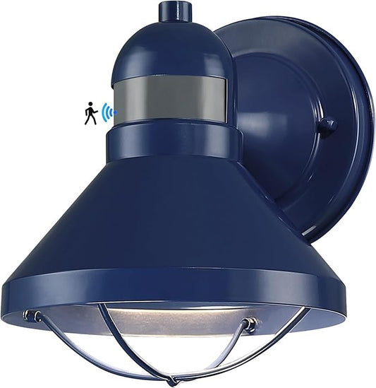 LONEDRUID Motion Sensor Outdoor LED Wall Sconce Dusk to Dawn Exterior Barn Lighting Fixtures Blue Outside Porch Light Waterproof Farmhouse Wall Mount Lamp for House Garage Entryway