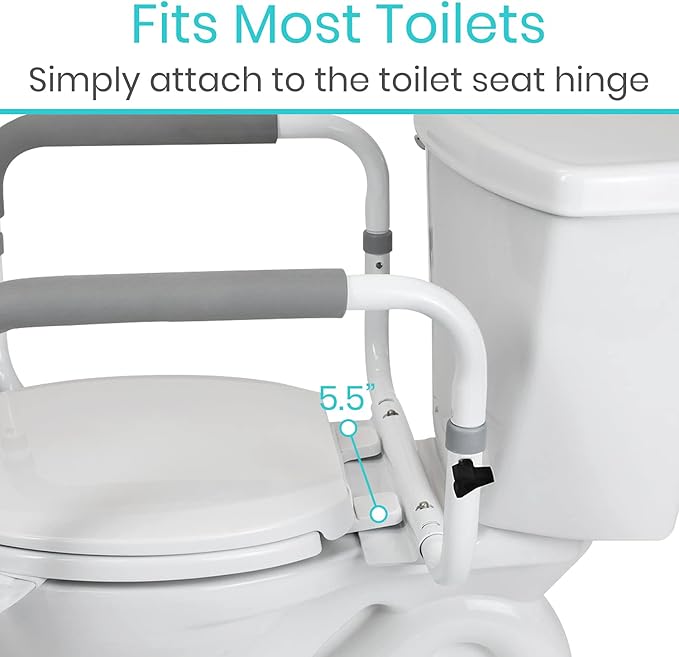 Vive Toilet Safety Rail - Adjustable Grab Bar - Compact Support Frame with Handrail for Bathroom Toilet Seat - Easy Installation for Handicap Senior Bariatrics, Elderly Balance - Padded Hand Armrest