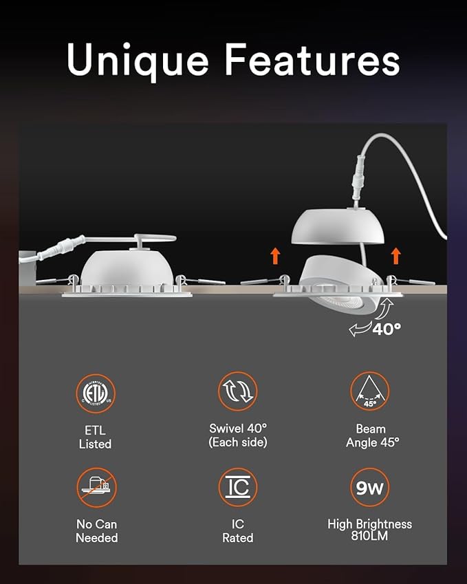 Lumary 4 Inch Smart Gimbal Recessed Lighting, 9W 810Lm ETL-Listed Eyeball Soffit Light, 40° Tilt Directional Color Changing LED Ceiling Downlight, Work with Alexa/Google Assistant, CRI 90+, 4Pack