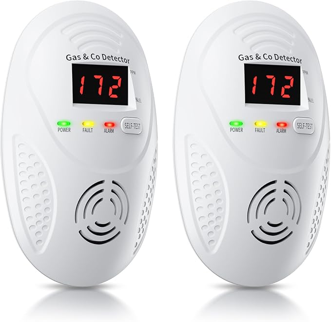 Carbon Monoxide Detectors and Natural Gas Detector, Carbon Monoxide Detectors Plug in, Gas Leak Detector with Dual Sensors - Natural, Propane, Co Leak Detection for Home, RV Essentials, White, 2Pcs