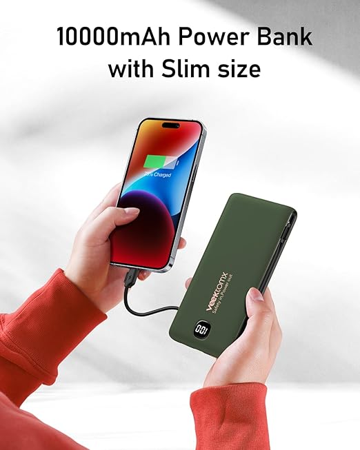 VEEKTOMX Portable Charger with Built in Cables 10000mAh, Power Bank for iPhone with Wall Plug, Travel Essential Fast Charging USB C Slim External Battery Pack for iPhone16/15/14, Samsung, iPad, etc