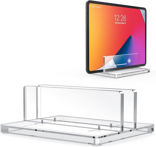 OMOTON Vertical Laptop Stand for Desk, Acrylic Laptop Holder Desktop Clear Adjustable Dock for MacBook Pro Air, HP, All Gaming Laptops up to 17” (Clear, Single Slot)