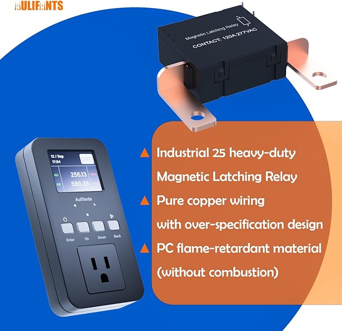 LP405 25A Heavy Duty Smart Plug Meter Sockets Industrial Energy Monitor Trip-Rate Billing, OVP/UVP/OLP Color Screen Magnetic Relay Offline Logging WiFi Tuya/Smart Life for AC/Heaters