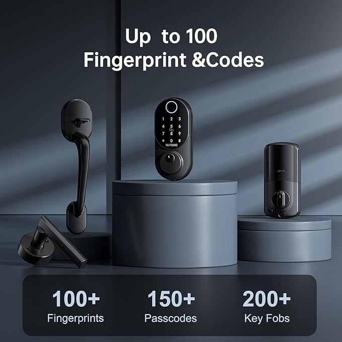 Smart Locks for Front Door: NUTOMO Keyless Entry Door Lock Deadbolt with Handle Set，Fingerprint doorlock Set,Electronic Digital Keypad Lock with Handle, Easy intall Code Auto Lock for Home Black