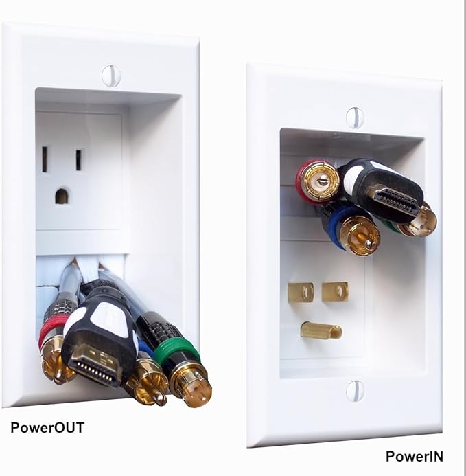 ONE-CK Single Outlet TV Cord Hider for Wall Mounted TVs - Recessed In-Wall Cable hider System for Power & Low Voltage - Matches Existing Outlets - Hide Wires With this Easy DIY Install Kit