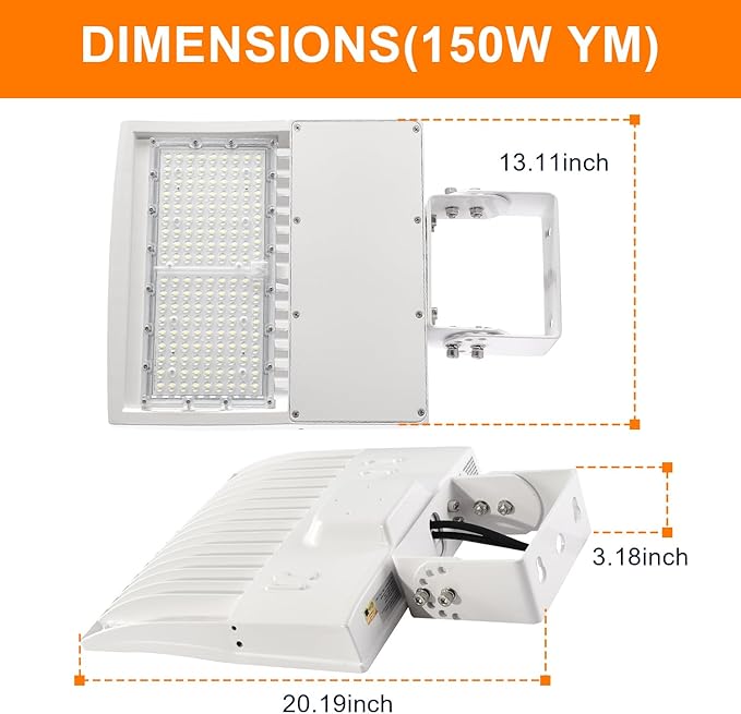 480V 150W White LED Parking Lot Light, 21000LM LED Shoebox Area Light [500W MH/HPS Equiv.], 5000K Dimmable Outdoor Street Lighting with Surge Protection Built-in, IP65 AC100-277V UL&DLC Listed