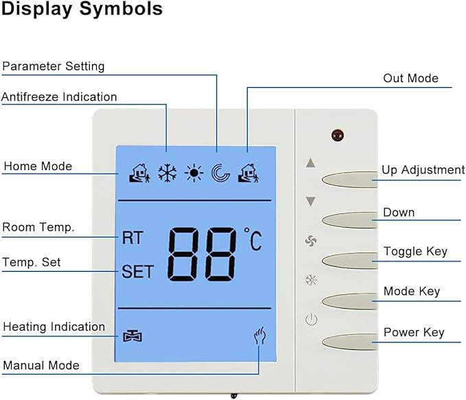 Baomain Programmable Thermostat, LCD Digital, None Battery Powered, AC110-120V D702, Work for Radiant Floor Heating Temperature Controller White