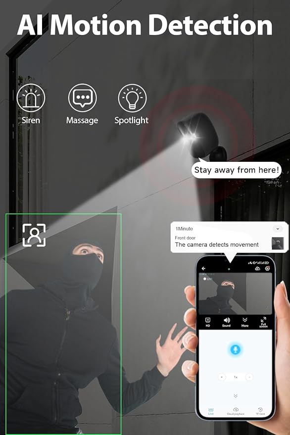 Rraycom Solar Security Cameras Wireless Outdoor 4Pc-Outdoor Cameras for Home Security, Home Camera with Motion Detection Alarm Floodlight Color Night Vision 2-Way Audio Waterproof, SD/Cloud