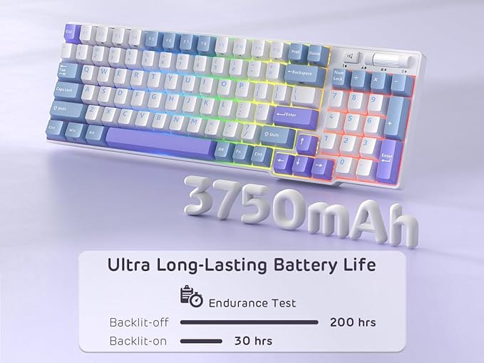 RK ROYAL KLUDGE RK96 RGB Limited Ed, 90% 96 Keys Wireless 3-Mode BT5.0/2.4G/USB-C Hot Swappable Mechanical Keyboard w/Wrist Rest, Volume Control, Software, Massive Battery, RK Pale Green Switch