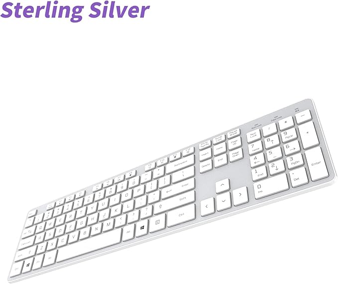 Slim Quiet Wireless Keyboard for Mac and Windows,Durable Flat Keyboard with Full Size Ultra Quiet Low-Profile Flat Keys, 2.4GHz Wireless for Mac,Windows 11/10/8/7/Vista,Microsoft & PC（Silver