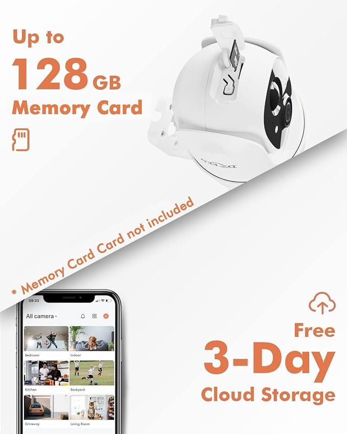 Dzees Solar Security Cameras Wireless Outdoor, 2K Battery Powered Security Camera, 360° PTZ Camera with Spotlight, Siren, Color Night Vision, AI Dectection, IP66 for Home Security, 2.4GHz 2-Pack