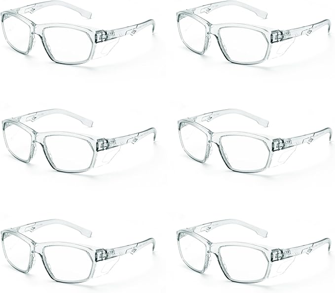 ProtectX Stylish Anti-Fog & Scratch-Resistant Safety Glasses, UV Protection Goggles, Anti-Impact Lightweight Glasses for Men＆Women Charcoal Clear - 6 Pack