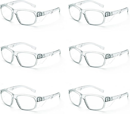 ProtectX Stylish Anti-Fog & Scratch-Resistant Safety Glasses, UV Protection Goggles, Anti-Impact Lightweight Glasses for Men＆Women Charcoal Clear - 6 Pack