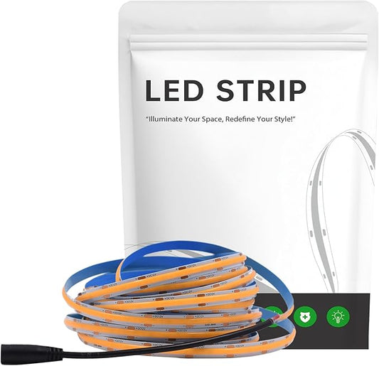COB LED Strip Light 12V 8W/M 16.4ft/5m 320LED/M Warm White 3000K CRI90+ Super Bright Flexible LED Tape for Indoor Home Cabinet,Bedroom,Kitchen,DIY Lighting Project(Power Supply Not Included)