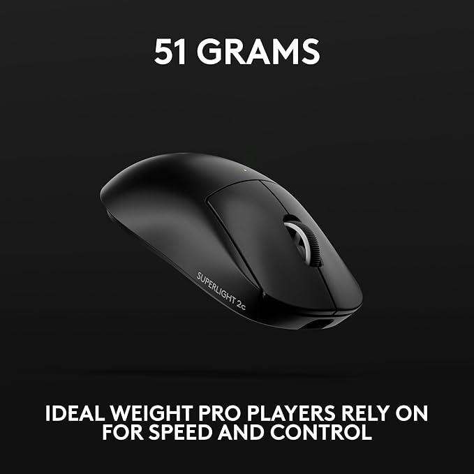 Logitech G PRO X Superlight 2c Wireless Gaming Mouse, 51 g pro-Grade Compact Mouse with 5 programmable Buttons, USB-C Charging, 44K DPI Sensor, up to 8 kHz Polling for PC/Mac - Black