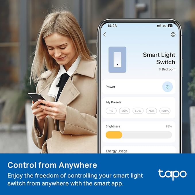 TP-Link Tapo Smart 3 Way Dimmer Switch KIT, Matter Compatible, Energy Monitoring, Neutral Wire Required, Works with Alexa, Siri, Google Home, SmartThings, UL Certified, 2.4GHZ Wi-Fi, Tapo S515D KIT