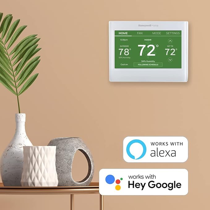 Honeywell Home Smart Color Wi-Fi Programmable Touch Screen Thermostat, Energy Star, Alexa Ready, White - C-Wire Required, Not Compatible with Line Volt Heating, RTH9600WF